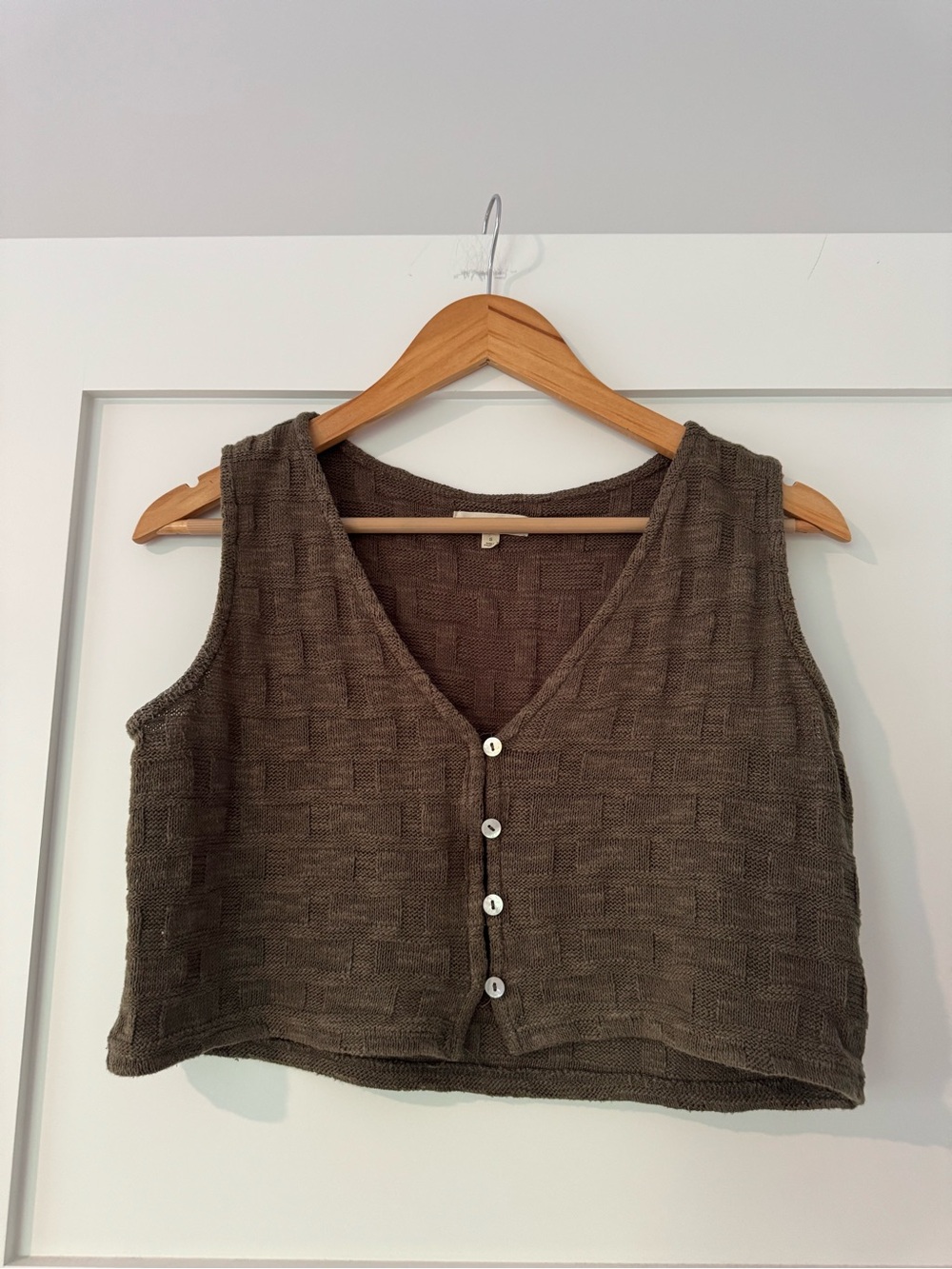 Madewell Olive-Brown Textured Button-Front Cropped Vest